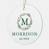 Monogram Waterverf Winter Wreath Pas getrouwd Keramisch Ornament (Links)