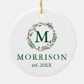 Monogram Waterverf Winter Wreath Pas getrouwd Keramisch Ornament (Achterkant)