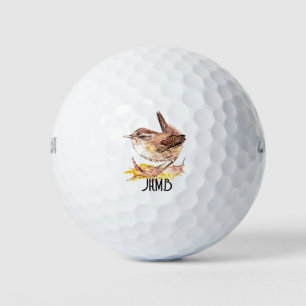 Monogram Waterverf Winterkoning Vogel Natuur, Wild Golfballen
