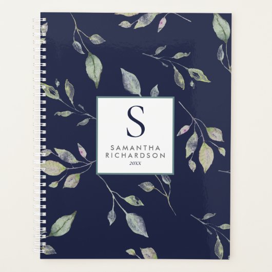 Monogram Waterverf zeemacht en groene botanische b Planner (Voorkant)