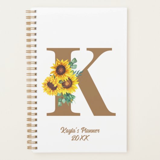 Monogram Waterverf Zonnebloem Custom Persoonlijk Planner (Voorkant)