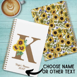 Monogram Waterverf Zonnebloem Custom Persoonlijk Planner