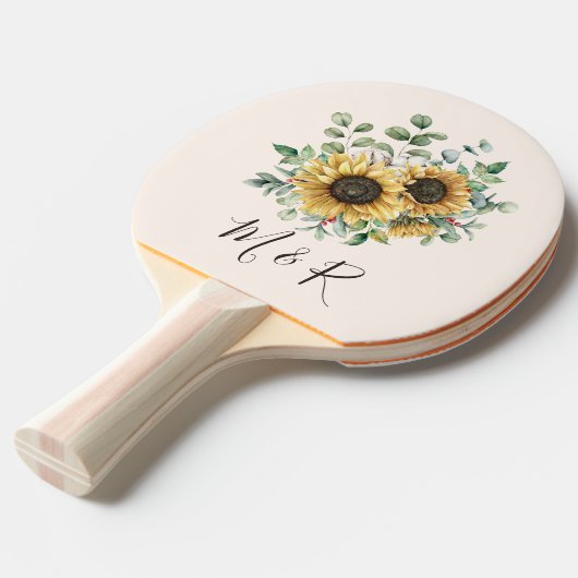 Monogram Waterverf  Zonnebloem Tafeltennisbatje (Voorkant Gekanteld)