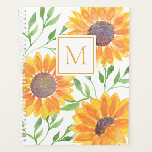 Monogram Waterverf Zonnebloemen Greenery Planner (Voorkant)