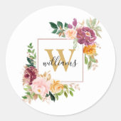 Monogram Waterverfrozen Gouden Bloem Bloemstuk Ronde Sticker (Voorkant)