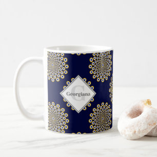 Monogram We Are Watching You Navy & Gold Polka Dot Koffiemok