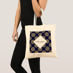Monogram We Are Watching You Navy & Gold Polka Dot Tote Bag