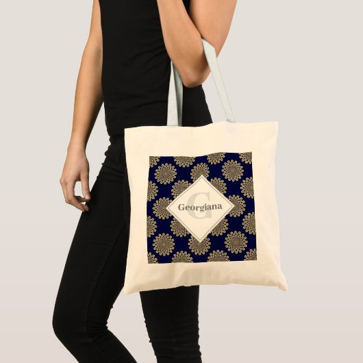 Monogram We Are Watching You Navy & Gold Polka Dot Tote Bag (Voorkant (product))