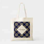 Monogram We Are Watching You Navy & Gold Polka Dot Tote Bag (Voorkant)