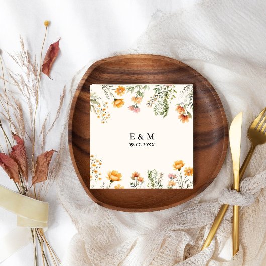 Monogram Weadow Wildflower Boho Floral bruiloft Servet