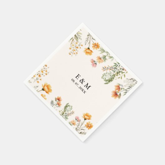 Monogram Weadow Wildflower Boho Floral bruiloft Servet (Hoek)