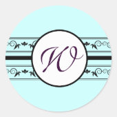Monogram Weddenschap Aqua Blue Borders Ronde Sticker (Voorkant)