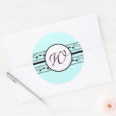 Monogram Weddenschap Aqua Blue Borders Ronde Sticker (Envelop)