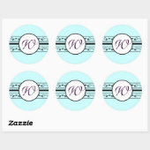 Monogram Weddenschap Aqua Blue Borders Ronde Sticker (Vel)