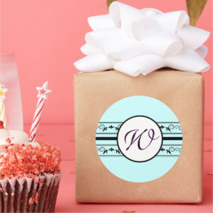 Monogram Weddenschap Aqua Blue Borders Ronde Sticker