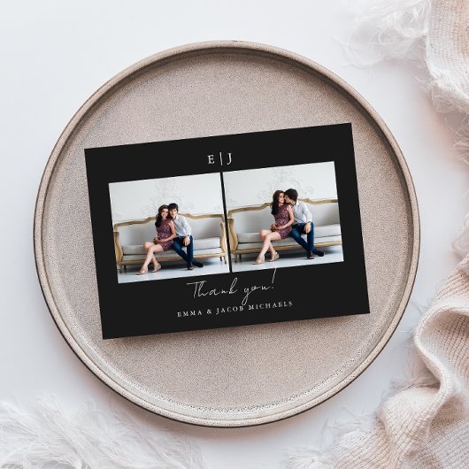 Monogram Weddenschap Bedankt Foto zwart en wit