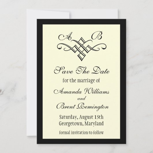 Monogram Weddenschap Bewaar de datum in het wit Save The Date (Voorkant)