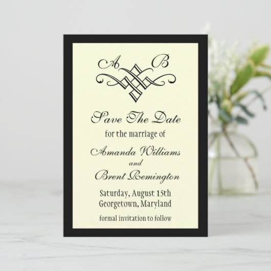 Monogram Weddenschap Bewaar de datum in het wit Save The Date (Staand voorkant)