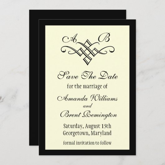 Monogram Weddenschap Bewaar de datum in het wit Save The Date (Voorkant / Achterkant)