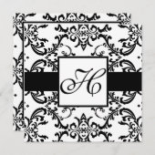 Monogram Weddenschap Black Swirl Damask Kaart (Voorkant / Achterkant)