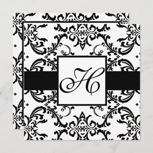 Monogram Weddenschap Black Swirl Damask Kaart (Voorkant / Achterkant)