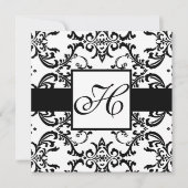 Monogram Weddenschap Black Swirl Damask Kaart (Voorkant)