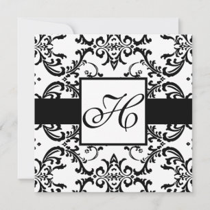 Monogram Weddenschap Black Swirl Damask Kaart