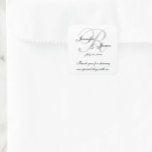 Monogram Weddenschap Dank je Stickers labels<br><div class="desc">Grauwe,  zwarte en witte elegante trouwmonogram dank je etiketten met dankjewel. Deze bruiloft bedankt jullie stickers...  is de perfecte manier om je huwelijksgunsten te personaliseren. Aangepaste sjabloon voor initiaal "R" Voeg je bruid- en bruidsnamen en trouwdatum toe. Het prachtige ontwerp van de manuscriptdoopvontbekleding op een witte achtergrond. Elke Clarke©</div>