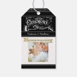 Monogram Weddenschap Foto Neutral Damask Pattern Cadeaulabel