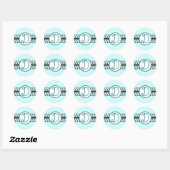 Monogram Weddenschap Grenzen Aqua Blue Ronde Sticker (Vel)