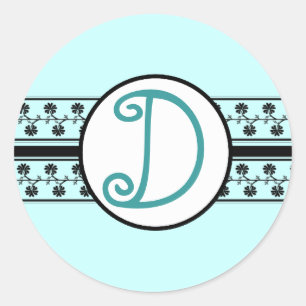 Monogram Weddenschap Grenzen Aqua Blue Ronde Sticker