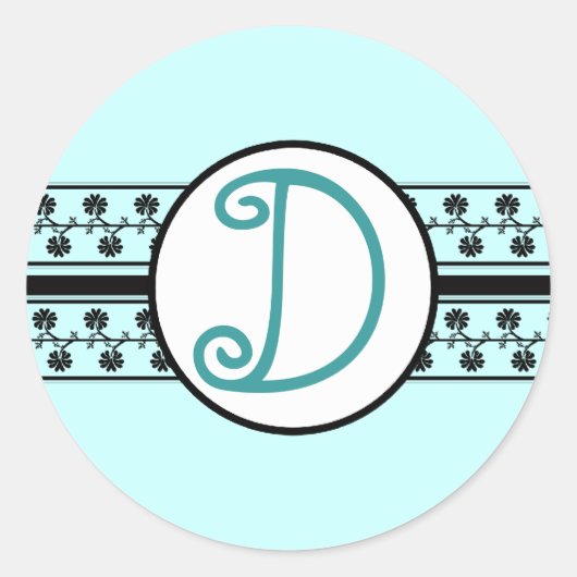 Monogram Weddenschap Grenzen Aqua Blue Ronde Sticker (Voorkant)
