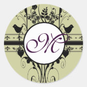 Monogram Weddenschap  Grenzen Ronde Sticker (Voorkant)