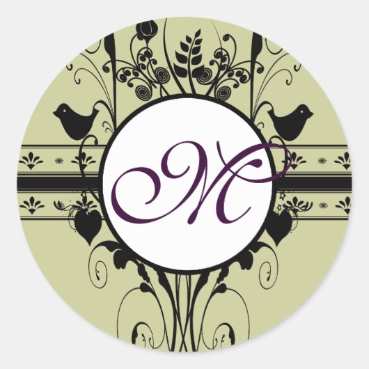 Monogram Weddenschap  Grenzen Ronde Sticker (Voorkant)