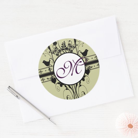 Monogram Weddenschap  Grenzen Ronde Sticker (Envelop)