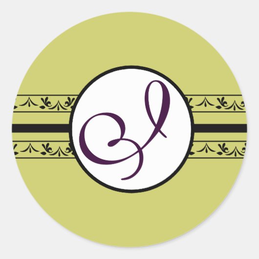 Monogram Weddenschap  Grenzen Ronde Sticker (Voorkant)