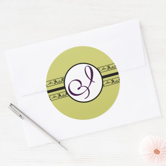 Monogram Weddenschap  Grenzen Ronde Sticker (Envelop)