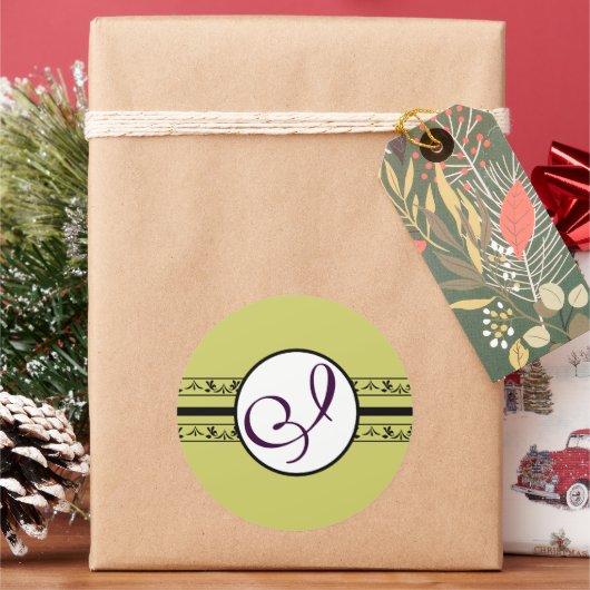 Monogram Weddenschap Grenzen Ronde Sticker (Feestdagen)