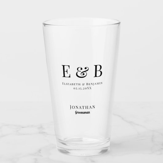 Monogram Weddenschap Groomsman Gift Personalized B Glas (Voorkant)
