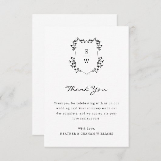 Monogram Weddenschap Hartelijk dank Bedankkaart (Voorkant / Achterkant)