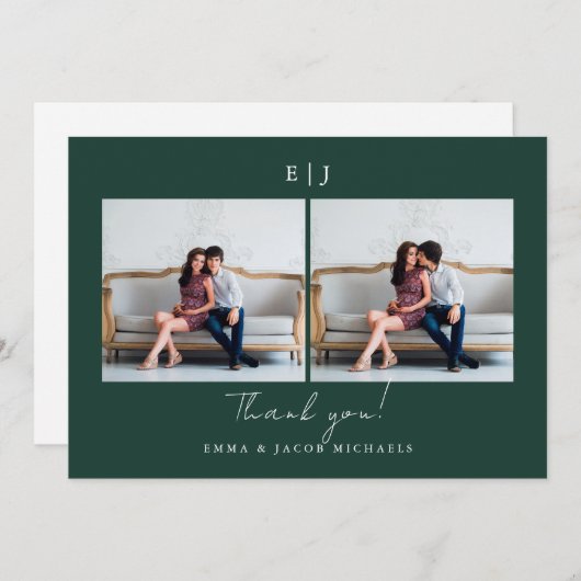 Monogram Weddenschap Hartelijk dank Foto Groen Bedankkaart (Voorkant / Achterkant)