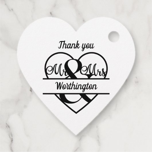 Monogram Weddenschap Heart Black White Hartelijk d Bedankjes Labels (Achterkant)