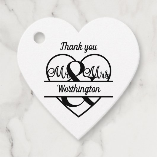 Monogram Weddenschap Heart Black White Hartelijk d Bedankjes Labels (Voorkant)