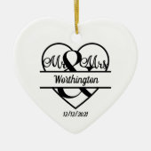 Monogram Weddenschap Heart Holiday Keramisch Ornament (Voorkant)