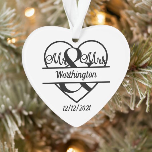 Monogram Weddenschap Heart Holiday Kerstmis Ornament (Boom)