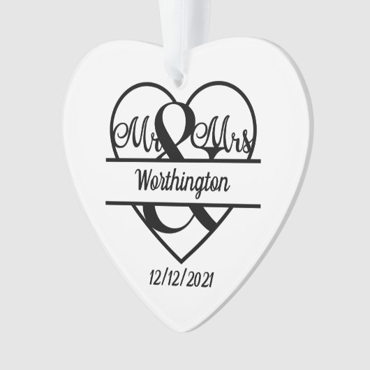 Monogram Weddenschap Heart Holiday Kerstmis Ornament (voorkant)