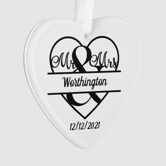 Monogram Weddenschap Heart Holiday Kerstmis Ornament (voorkant)
