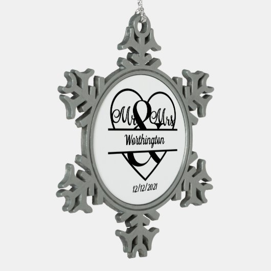 Monogram Weddenschap Heart Holiday Kerstmis Tin Sneeuwvlok Ornament (Links)