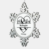 Monogram Weddenschap Heart Holiday Kerstmis Tin Sneeuwvlok Ornament (Rechts)