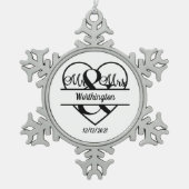 Monogram Weddenschap Heart Holiday Kerstmis Tin Sneeuwvlok Ornament (Voorkant)